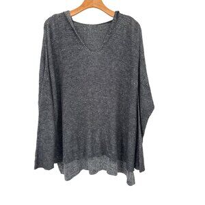 Eileen Fisher Womens size XL Organic Linen Gray Textured Knit V-Neck hoodie top
